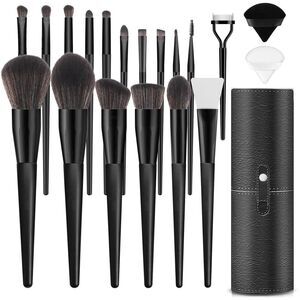 20PCs Black Professional Makeup Brushes Set with Travel Case & 2 Powder Puff